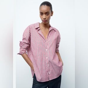 Zara over sized Red and White Striped Shirt